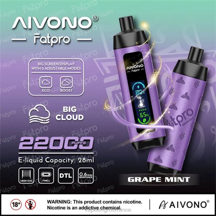 Aivono Fatpro 22000 menthe raisin - 80H82 Vape France Paris