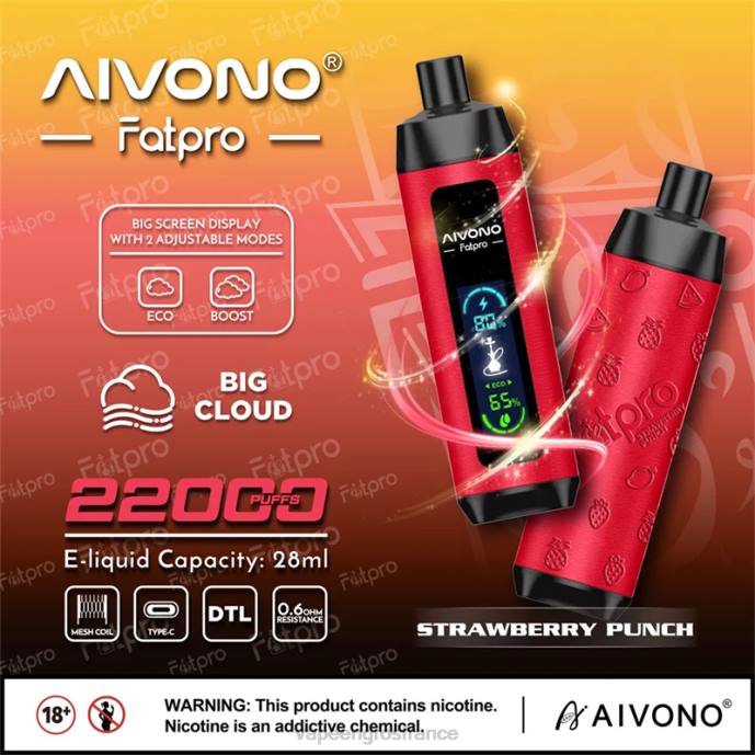 Aivono Fatpro 22000 punch aux fraises - 80H88 Vape France Prix